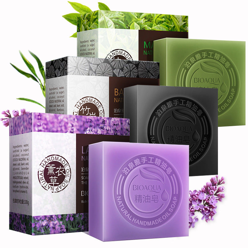 Poquanya Handmade Soap Bamboo Charcoal Cleansing Moisturizing Lavender Rose Cleansing Essential Oil Soap Skin Care