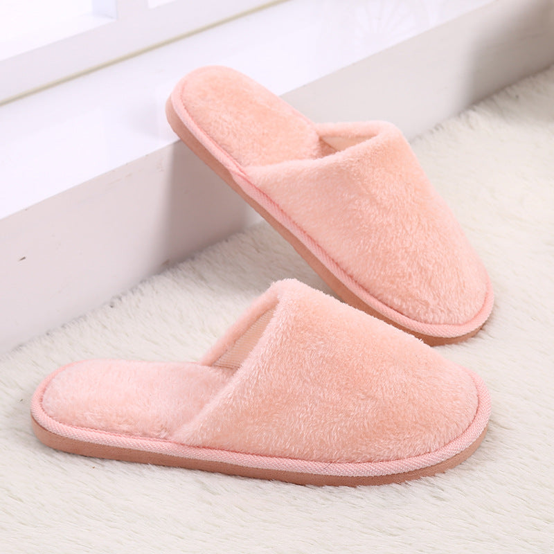Thick Bottom Plush Couple Solid Color Cotton Slippers