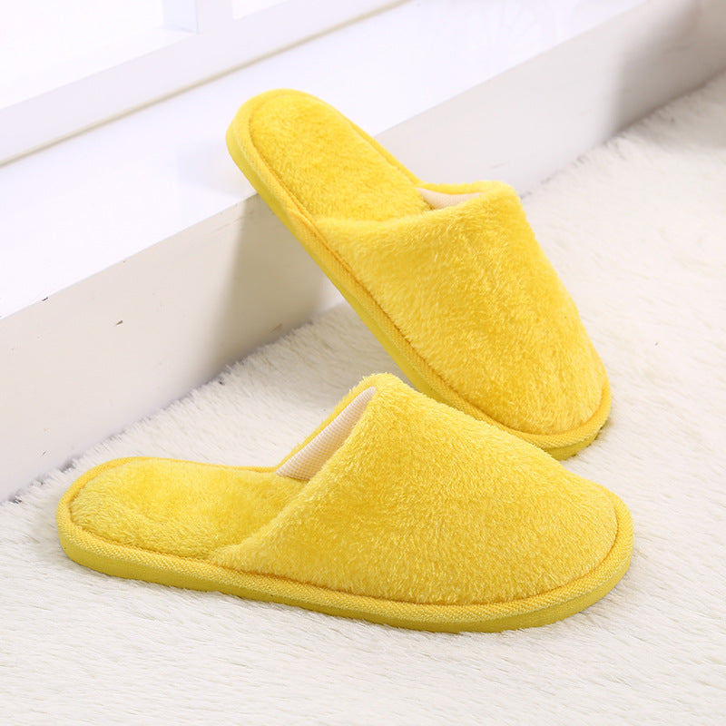 Thick Bottom Plush Couple Solid Color Cotton Slippers