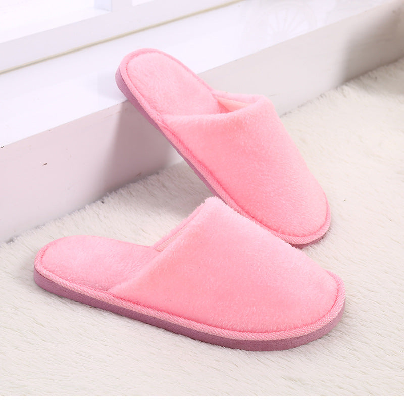Thick Bottom Plush Couple Solid Color Cotton Slippers