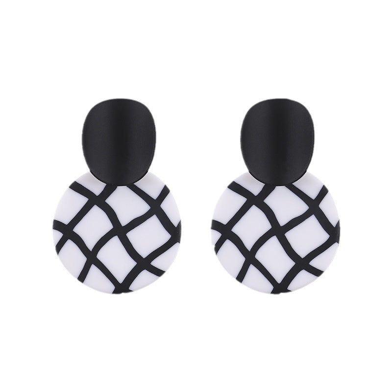 Polymer Clay Black-white Checkerboard Ear Studs Temperament Wild Popular Earrings