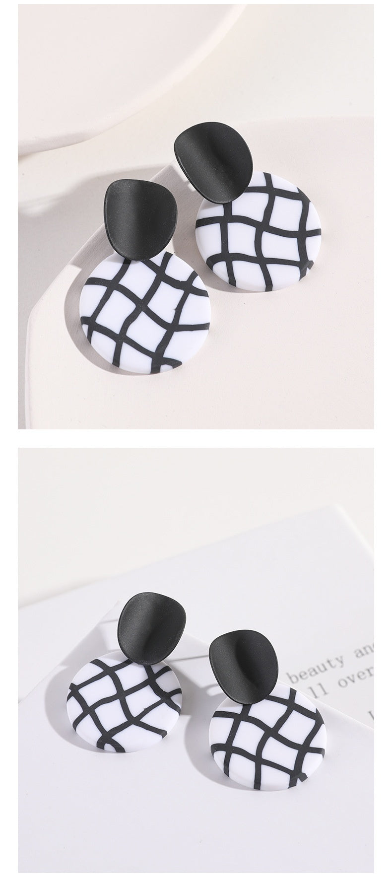 Polymer Clay Black-white Checkerboard Ear Studs Temperament Wild Popular Earrings