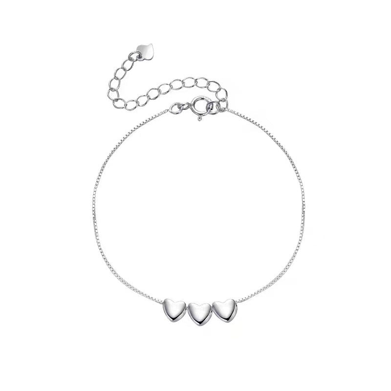 925 Silver Plated Heart Women's Bracelet Niche