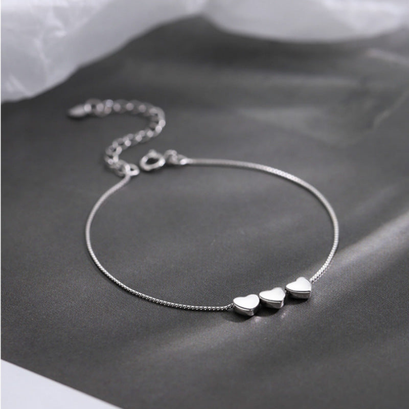 925 Silver Plated Heart Women's Bracelet Niche