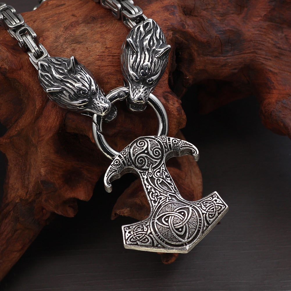 Vintage Square Chain Titanium Steel Pendant Wolf Head Necklace Men's Sweater Chain