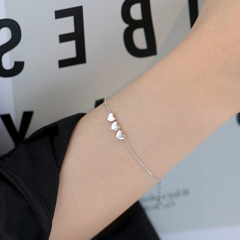 925 Silver Plated Heart Women's Bracelet Niche