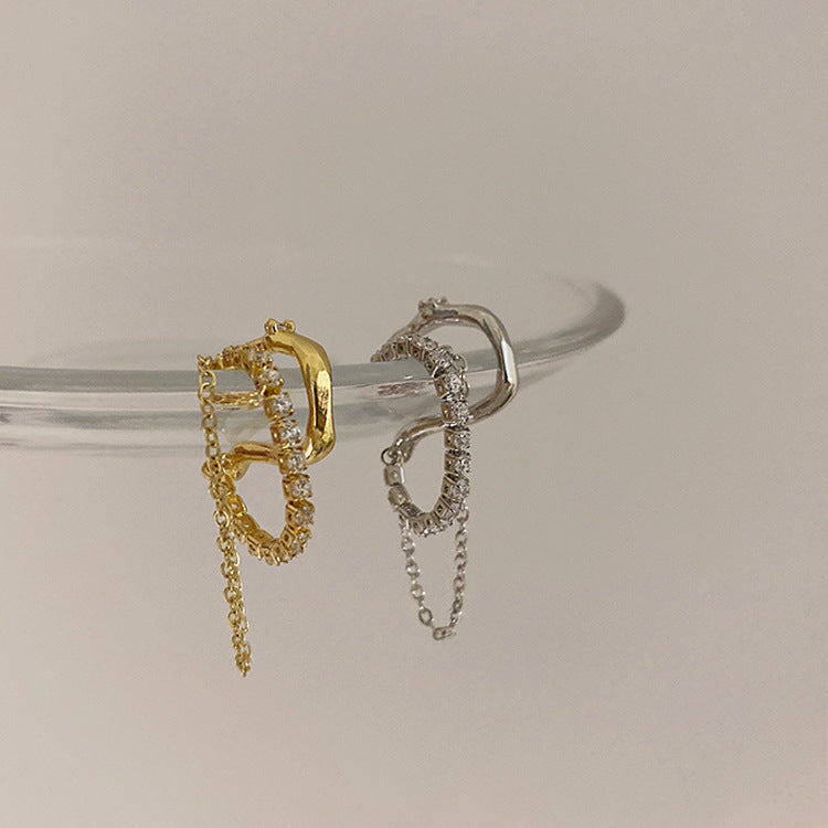 Rhinestone Chain Tassel Metal Ear Clip Women