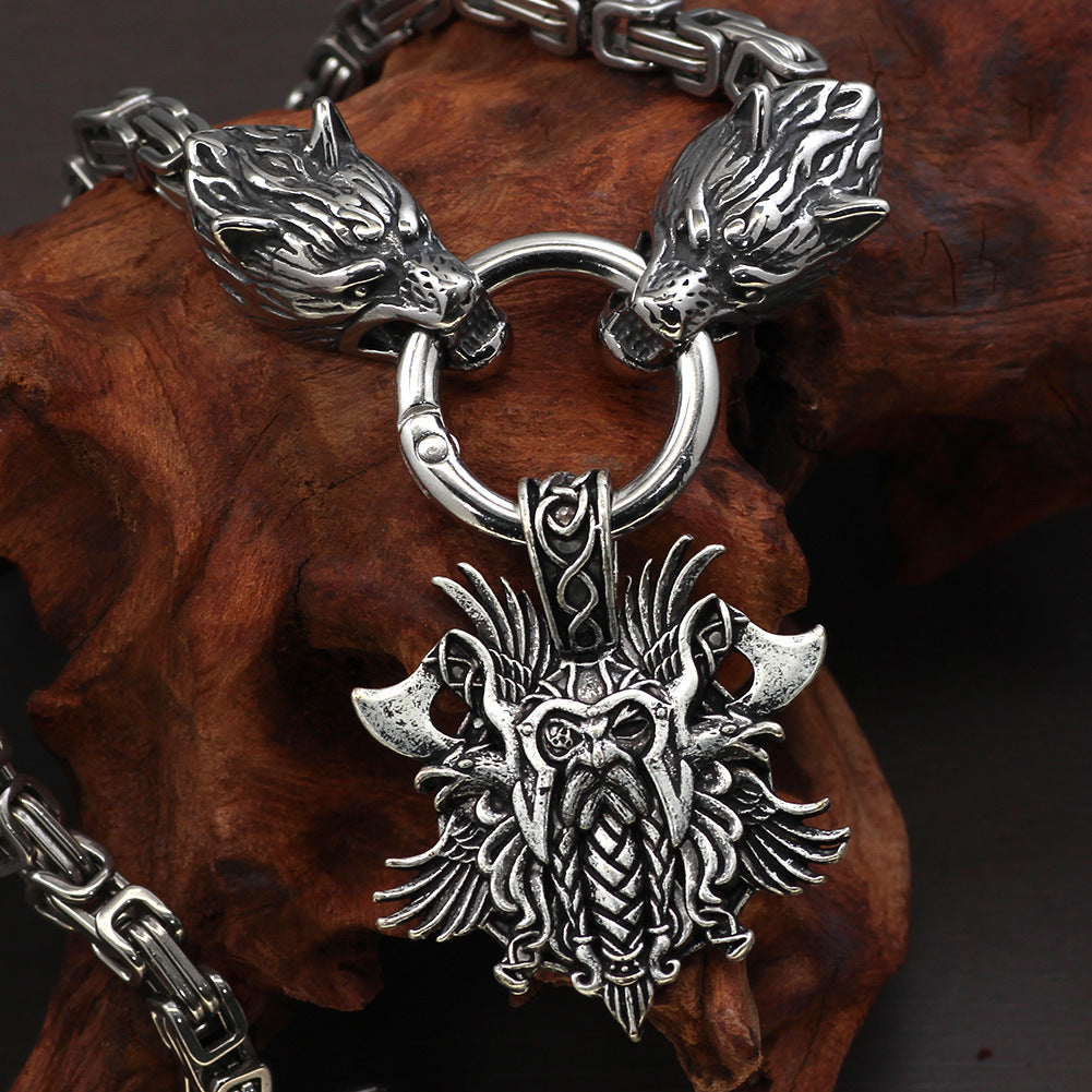 Vintage Square Chain Titanium Steel Pendant Wolf Head Necklace Men's Sweater Chain