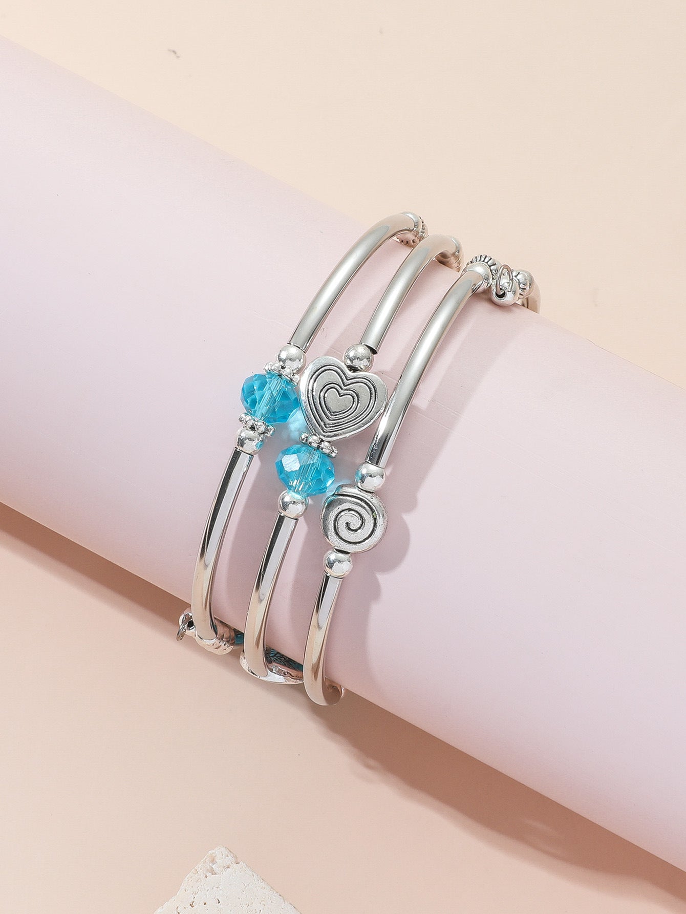 Copper Tube String Beads Crystal Bracelet Leaves Love Multi-layer Bracelet