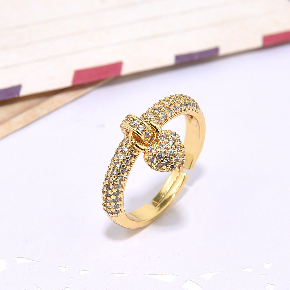 Women's Fashion Copper Inlaid Zircon Activity Love Heart-shaped Ring