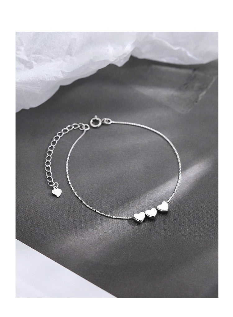 925 Silver Plated Heart Women's Bracelet Niche