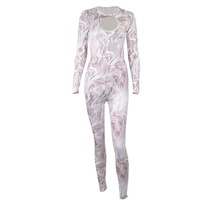 Sexy Cutout Back Slim Fit Long Sleeve Bodysuit Set