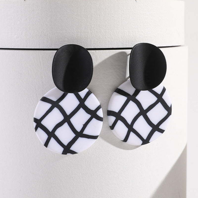 Polymer Clay Black-white Checkerboard Ear Studs Temperament Wild Popular Earrings