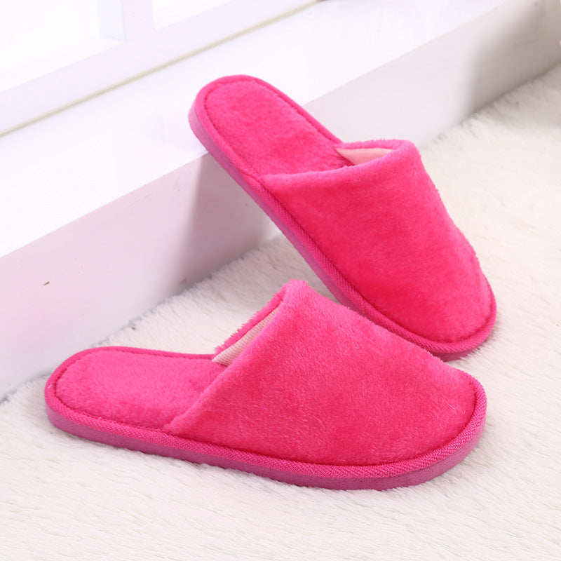 Thick Bottom Plush Couple Solid Color Cotton Slippers