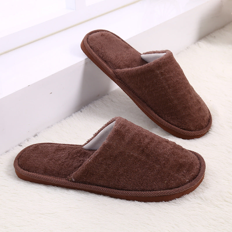 Thick Bottom Plush Couple Solid Color Cotton Slippers