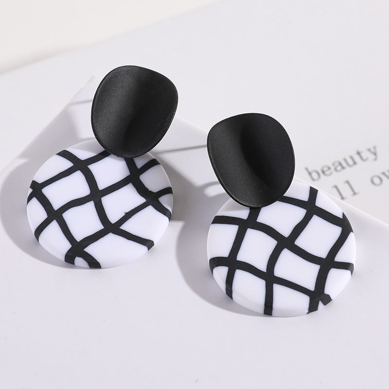 Polymer Clay Black-white Checkerboard Ear Studs Temperament Wild Popular Earrings