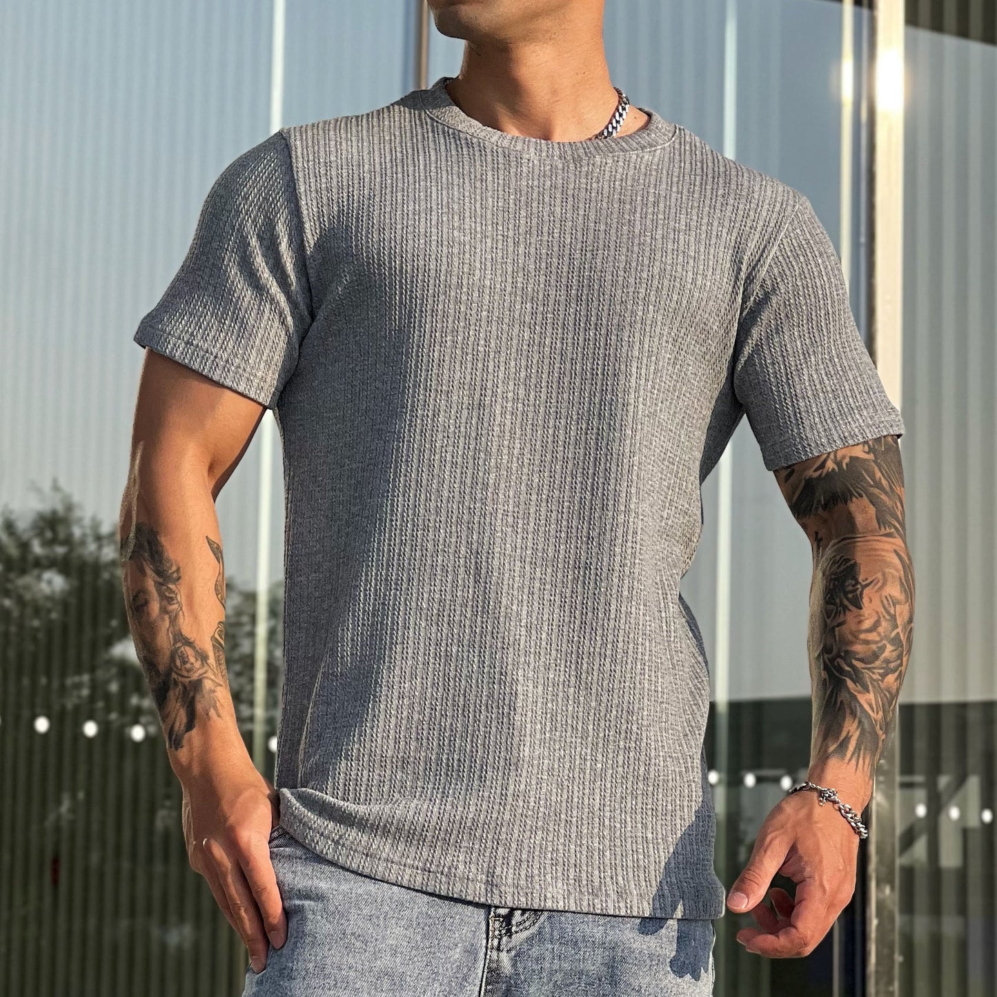 Men's Muscle Twisted Woven Slim Breathable Stretch T-shirt