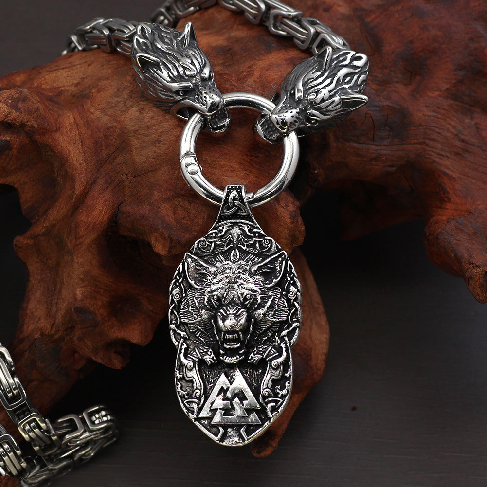 Vintage Square Chain Titanium Steel Pendant Wolf Head Necklace Men's Sweater Chain