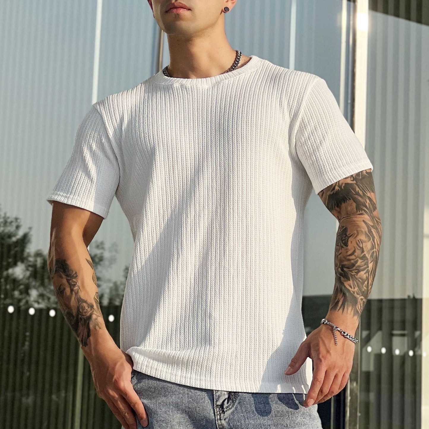 Men's Muscle Twisted Woven Slim Breathable Stretch T-shirt