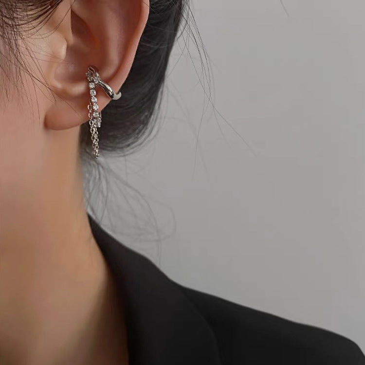 Rhinestone Chain Tassel Metal Ear Clip Women