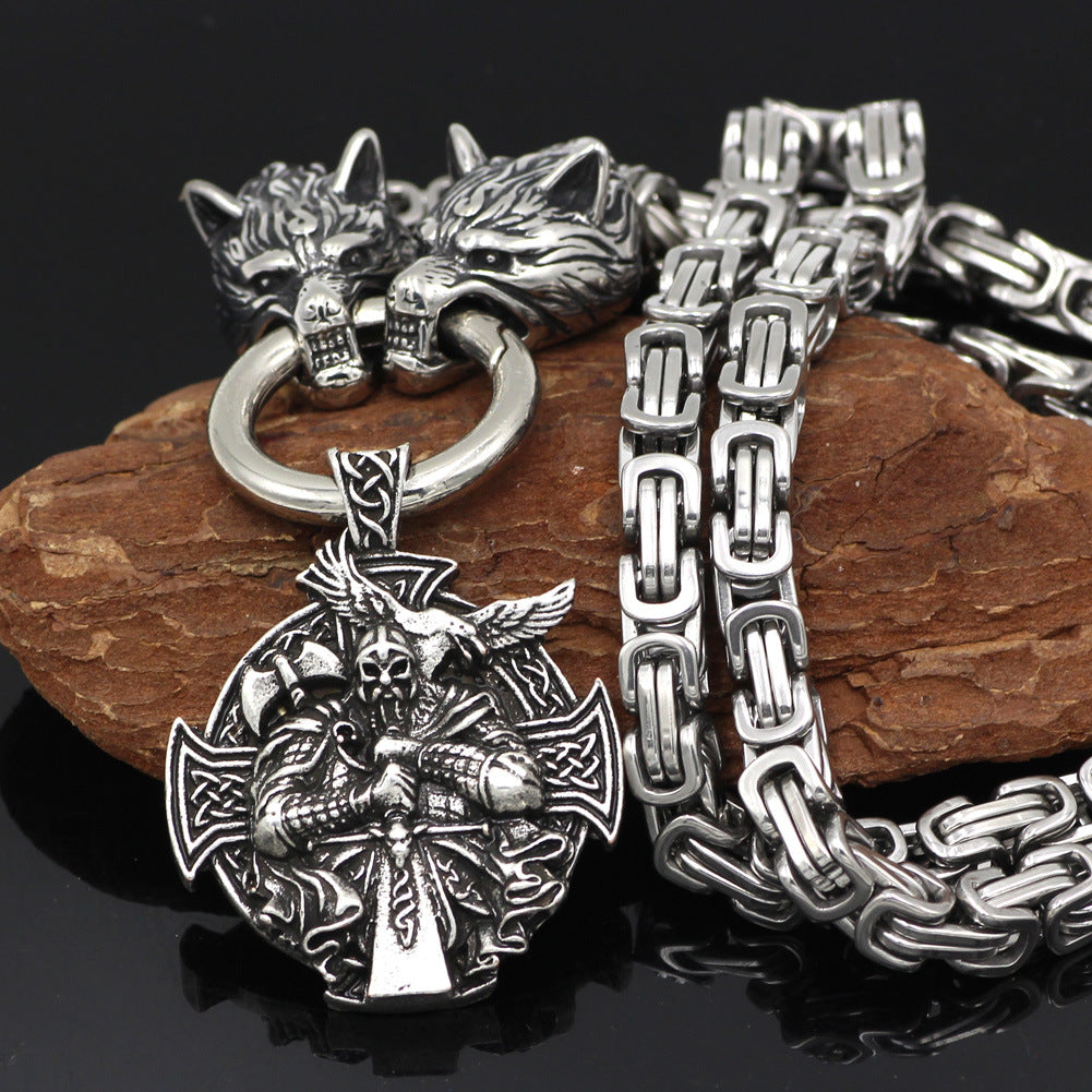 Vintage Square Chain Titanium Steel Pendant Wolf Head Necklace Men's Sweater Chain