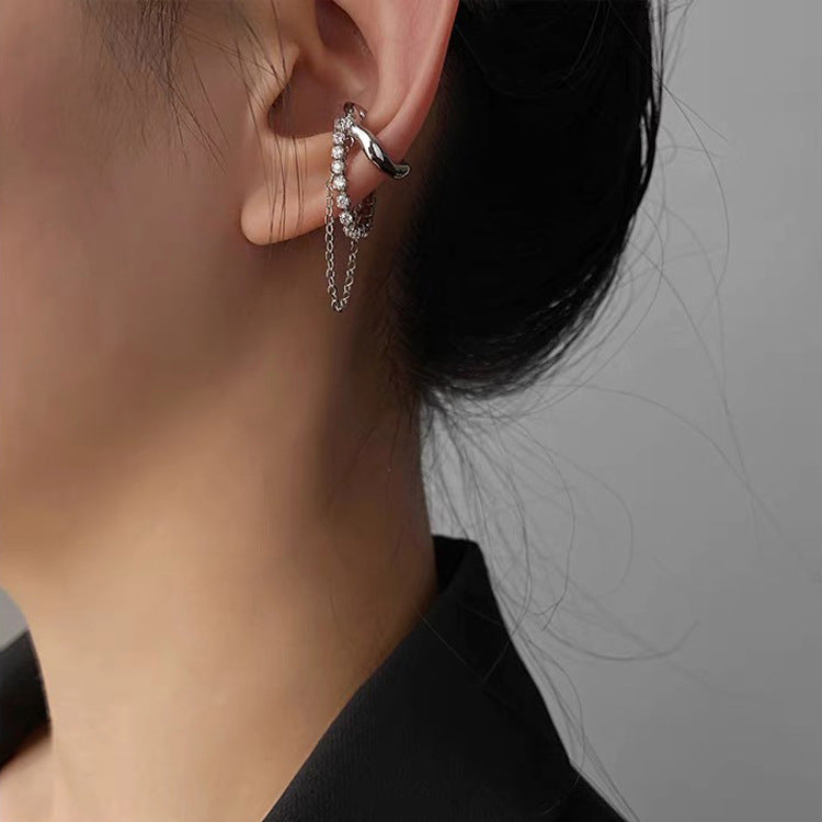 Rhinestone Chain Tassel Metal Ear Clip Women