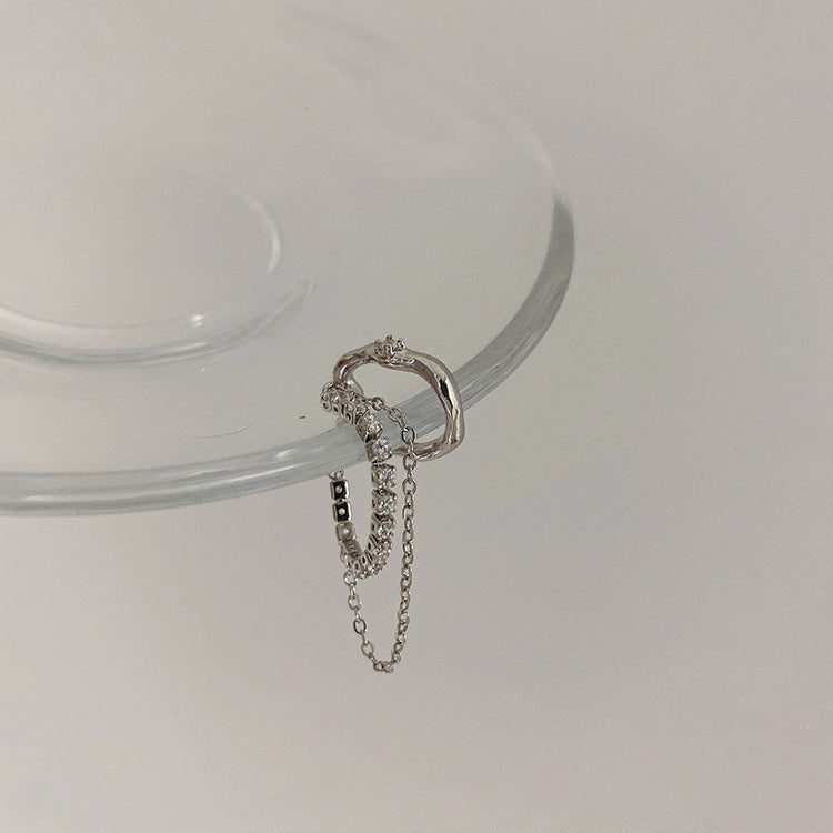 Rhinestone Chain Tassel Metal Ear Clip Women