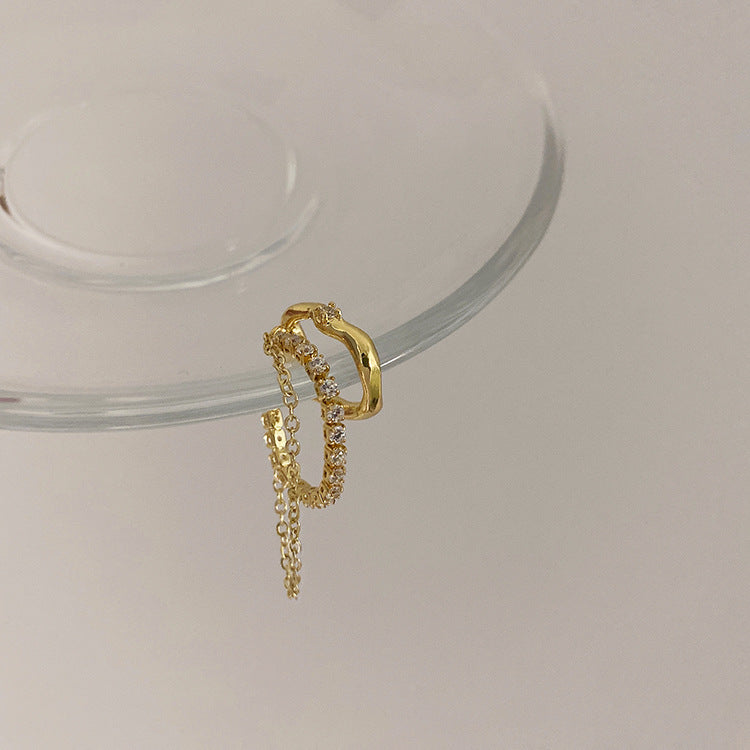 Rhinestone Chain Tassel Metal Ear Clip Women