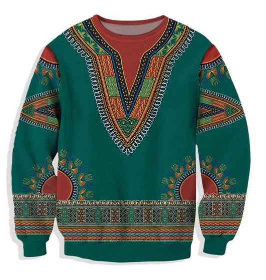 European And American Folk Print Men's Round Collar