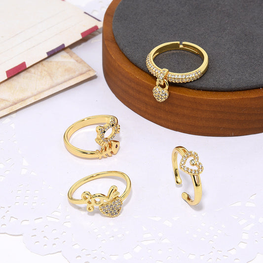 Women's Fashion Copper Inlaid Zircon Activity Love Heart-shaped Ring