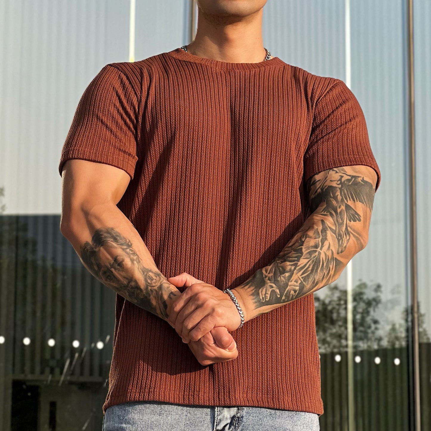 Men's Muscle Twisted Woven Slim Breathable Stretch T-shirt