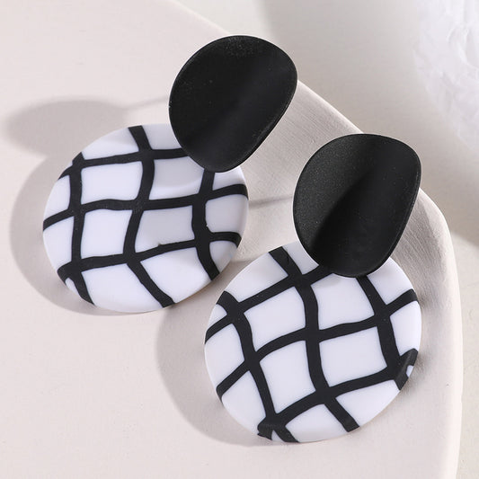 Polymer Clay Black-white Checkerboard Ear Studs Temperament Wild Popular Earrings