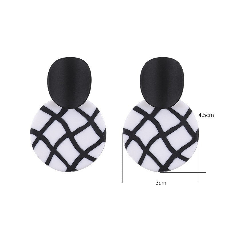 Polymer Clay Black-white Checkerboard Ear Studs Temperament Wild Popular Earrings
