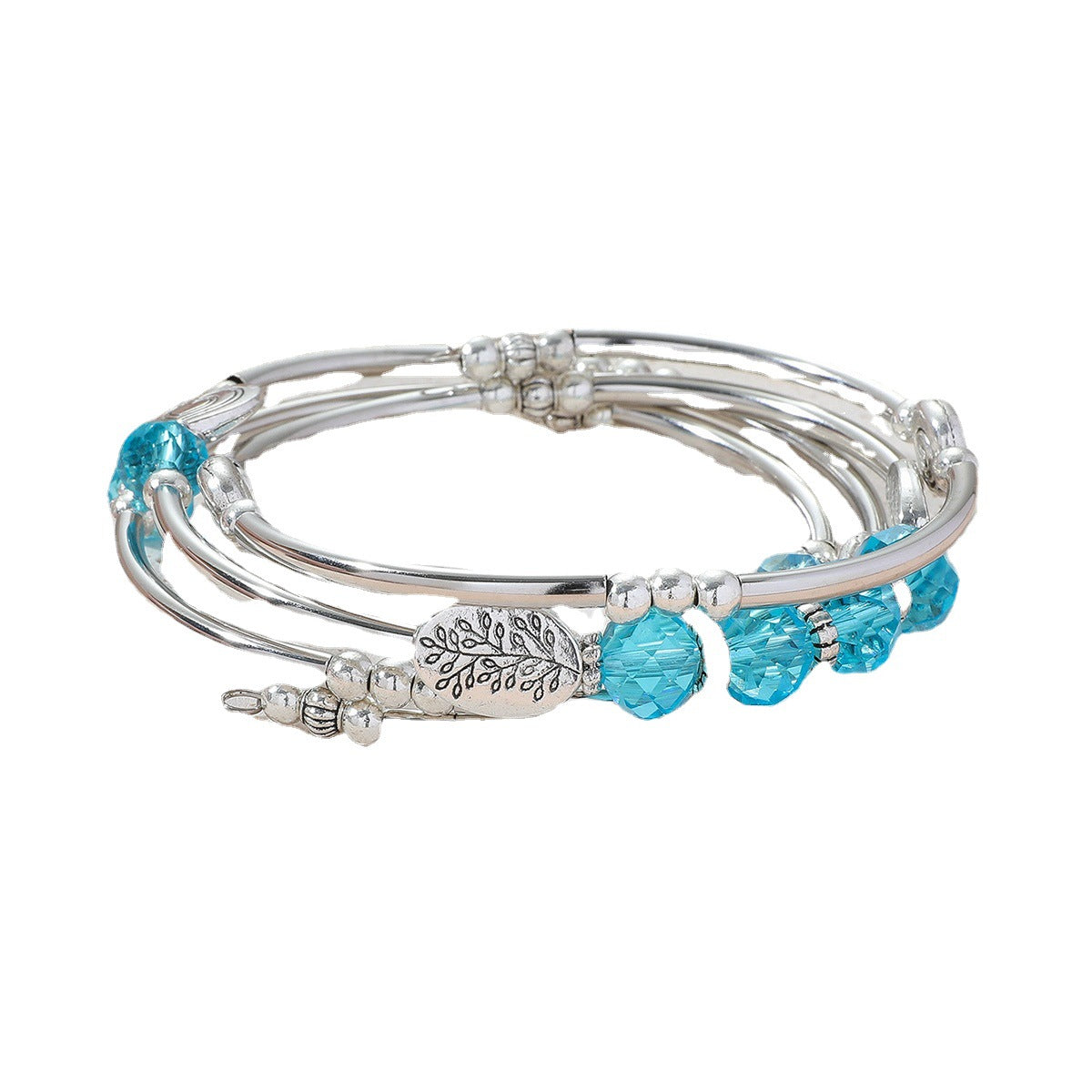 Copper Tube String Beads Crystal Bracelet Leaves Love Multi-layer Bracelet