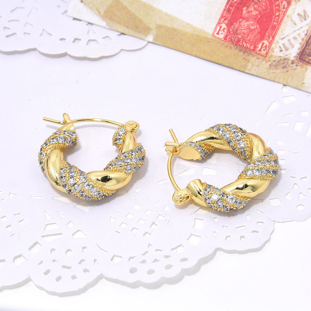 Women's Fashion U-shaped Copper Inlaid Zircon Pearl Earrings