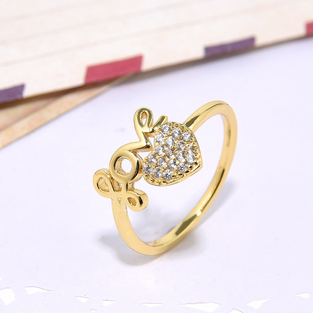 Women's Fashion Copper Inlaid Zircon Activity Love Heart-shaped Ring