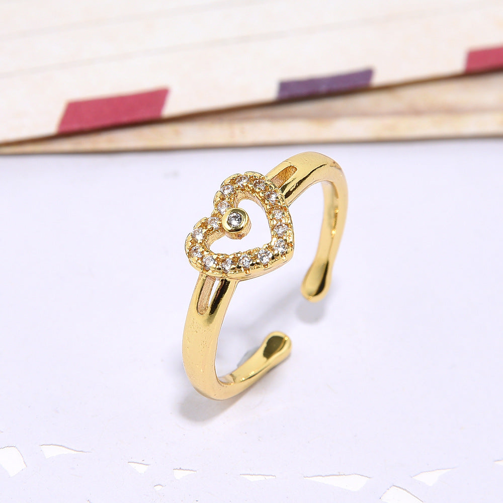 Women's Fashion Copper Inlaid Zircon Activity Love Heart-shaped Ring