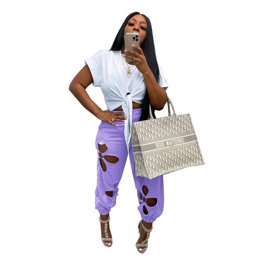 Clothing Foreign Trade Women's Clothing Ripped Trousers Casual Pants