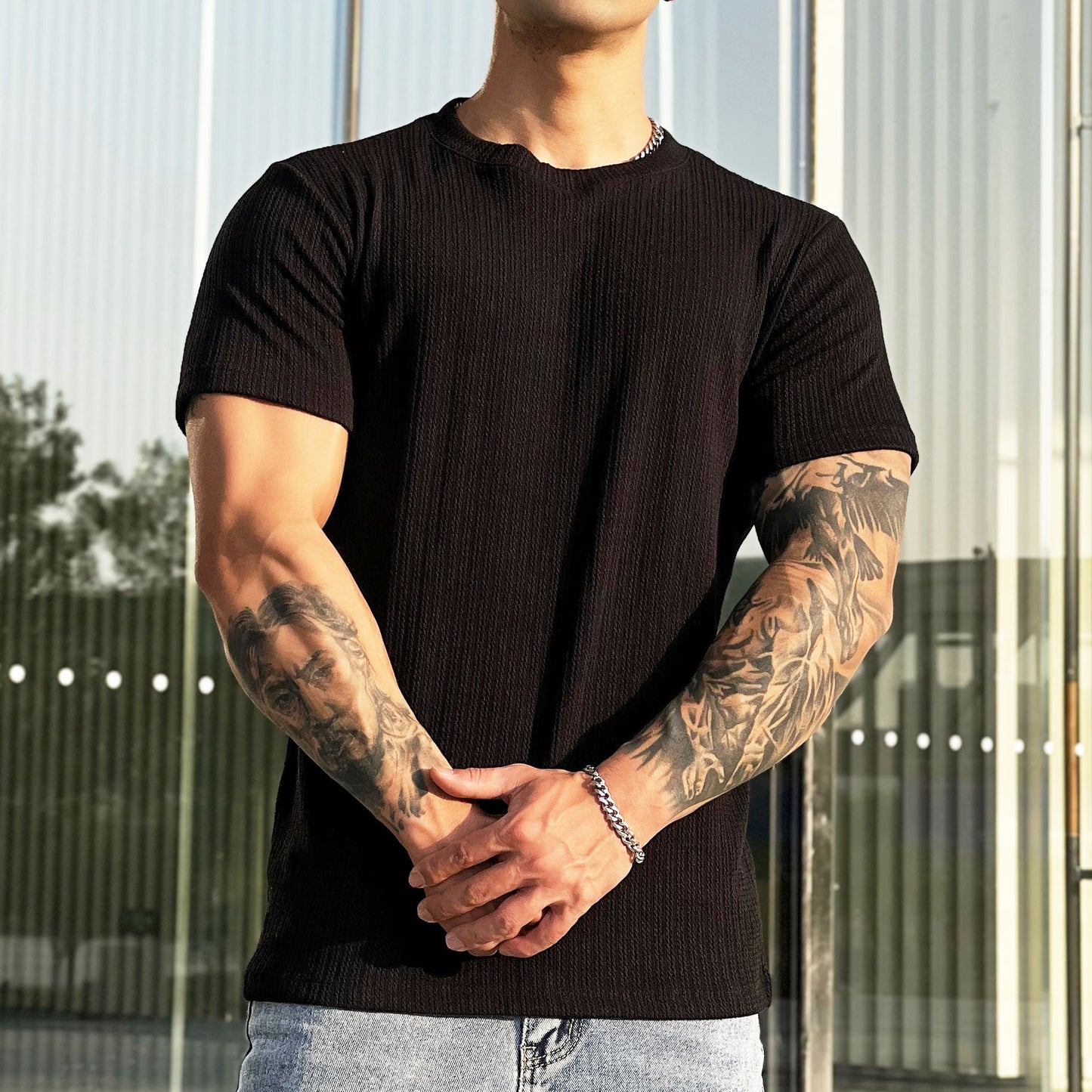 Men's Muscle Twisted Woven Slim Breathable Stretch T-shirt