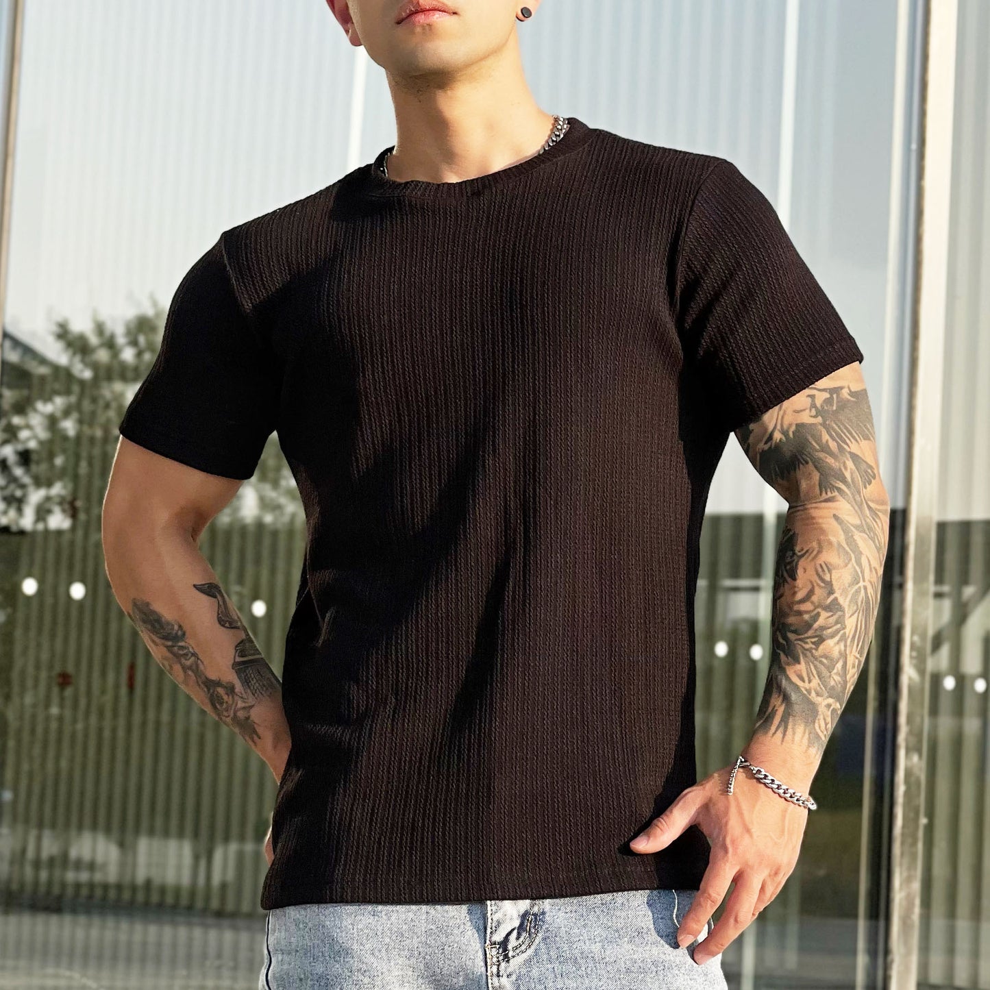 Men's Muscle Twisted Woven Slim Breathable Stretch T-shirt