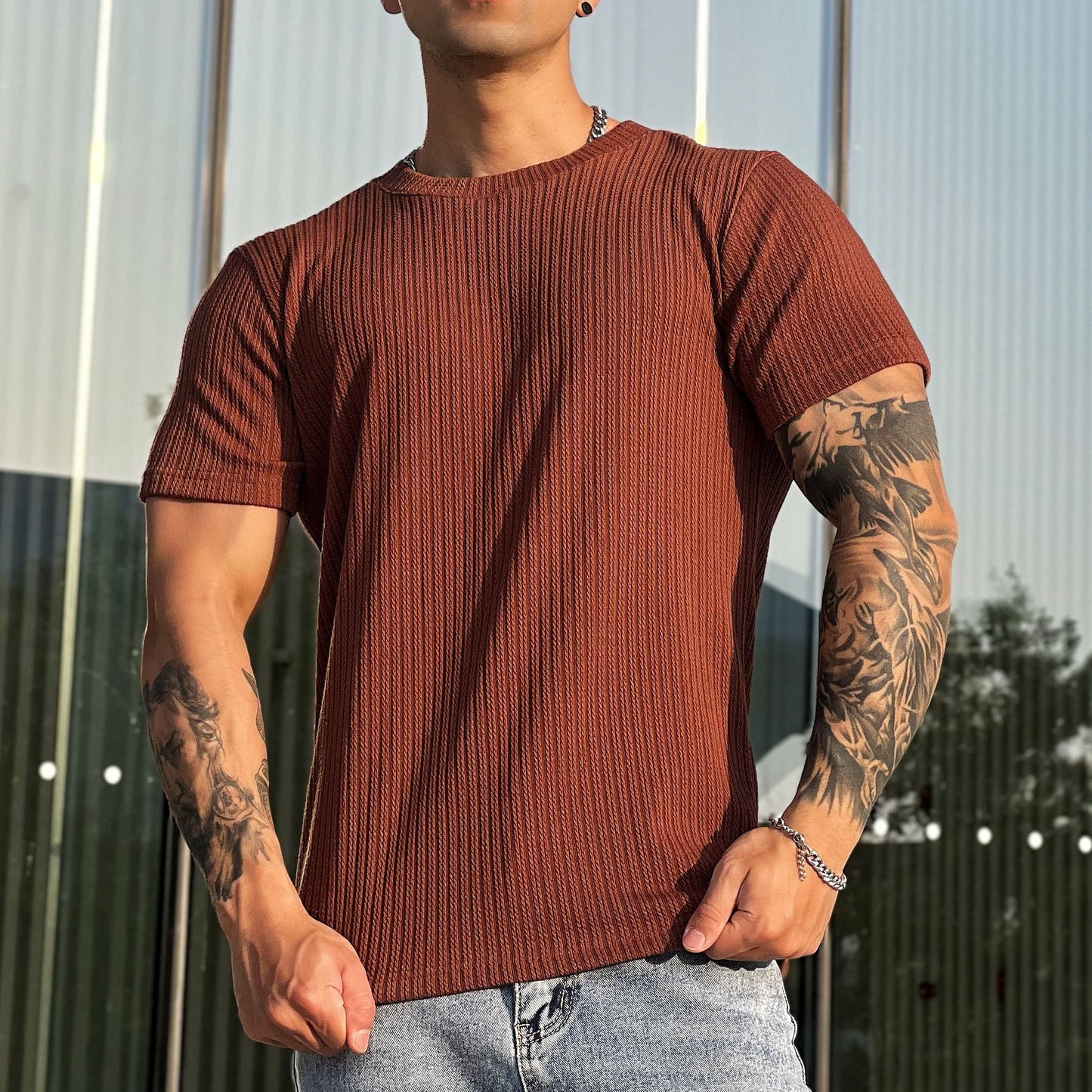 Men's Muscle Twisted Woven Slim Breathable Stretch T-shirt