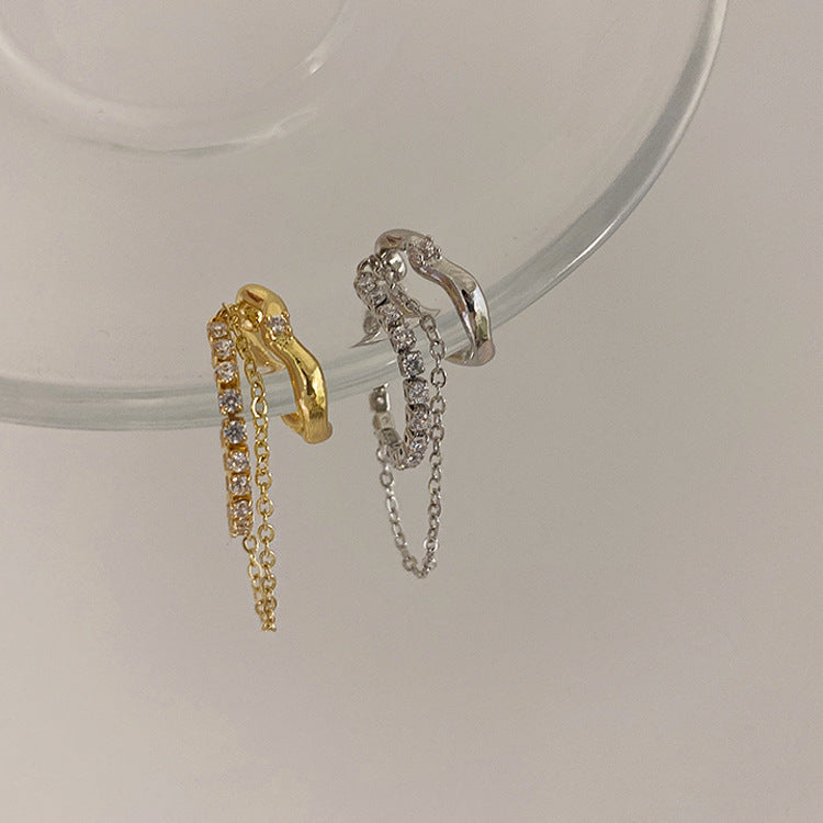 Rhinestone Chain Tassel Metal Ear Clip Women