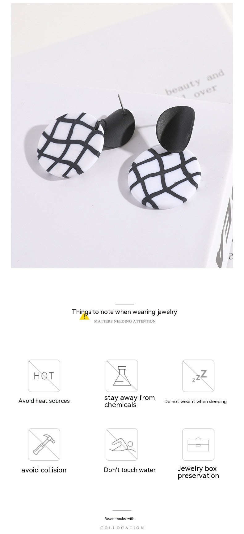 Polymer Clay Black-white Checkerboard Ear Studs Temperament Wild Popular Earrings