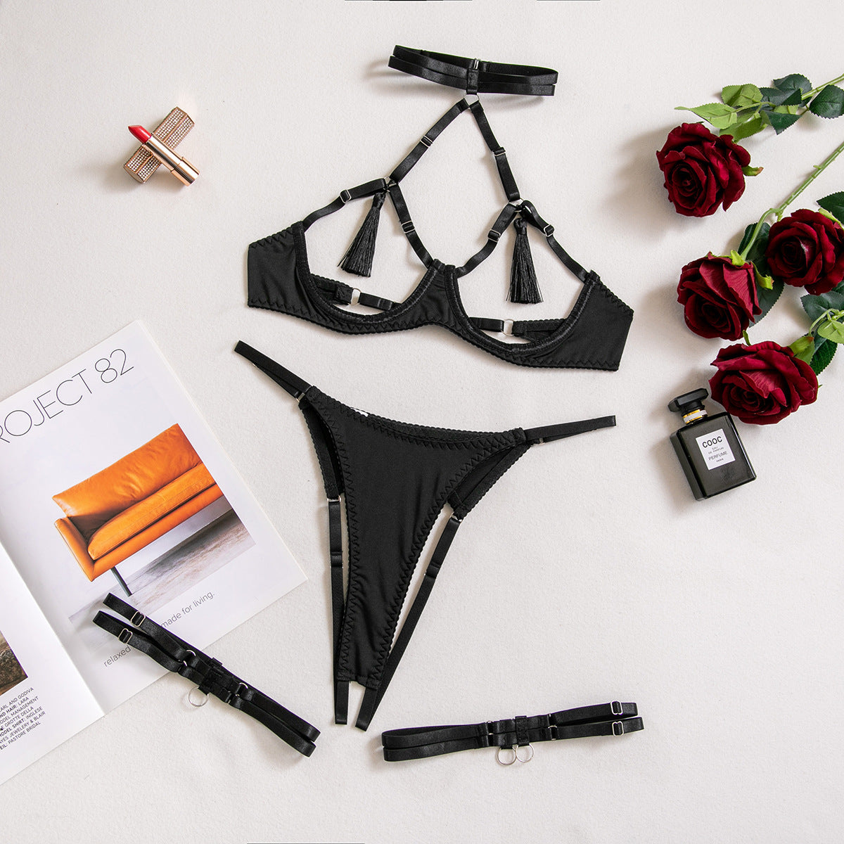 Hollow Out Dew Tassel Open-end Underwear For Women