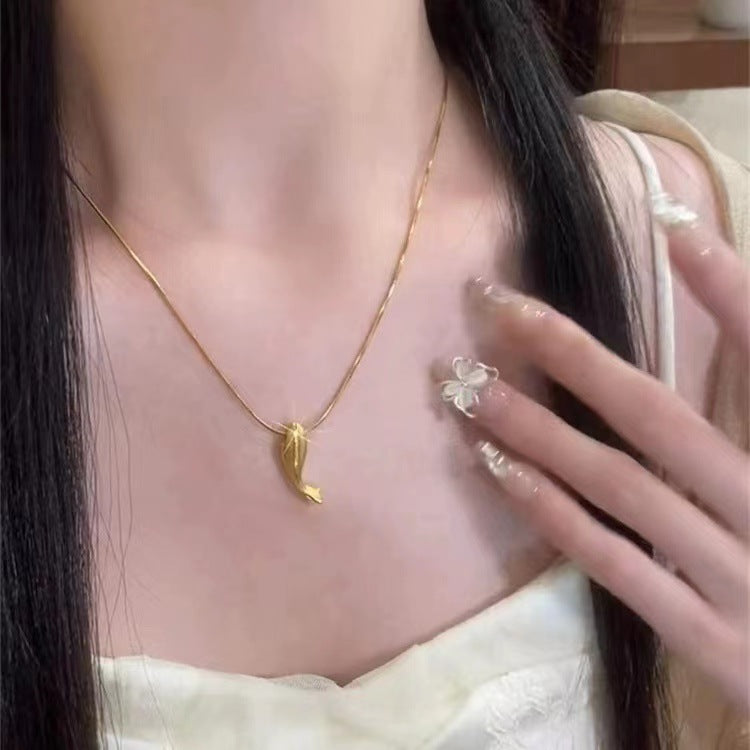 2023 Summer New Gold Whale Necklace Niche Design Sense Does Not Lose Colour Collarbone Chain Simple Ins Necklace