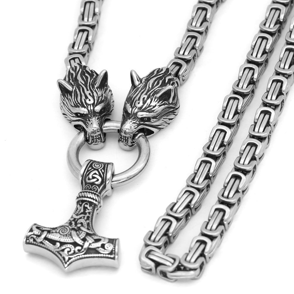 Vintage Square Chain Titanium Steel Pendant Wolf Head Necklace Men's Sweater Chain